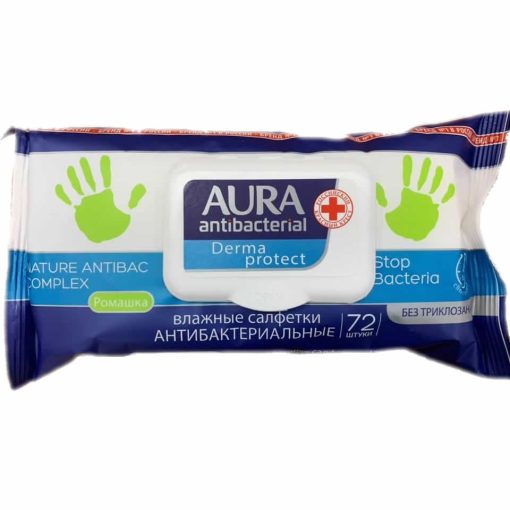 Aura antibakteriális nedves törlőkendő 72 db